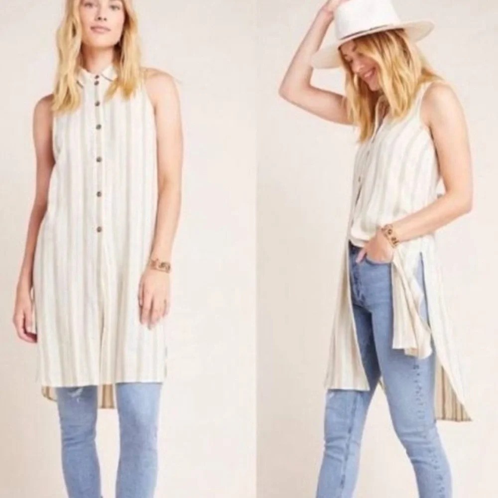 Anthropologie Delphine Textured Sleeveless Tunic Sz Medium